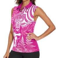 New Zealand Silver Fern Rugby All Pink Women Sleeveless Polo Shirt Maori Tiki Player With Ta Moko Tribal LT01 - Polynesian Pride