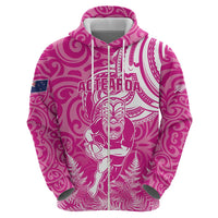 New Zealand Silver Fern Rugby All Pink Zip Hoodie Maori Tiki Player With Ta Moko Tribal LT01 - Polynesian Pride