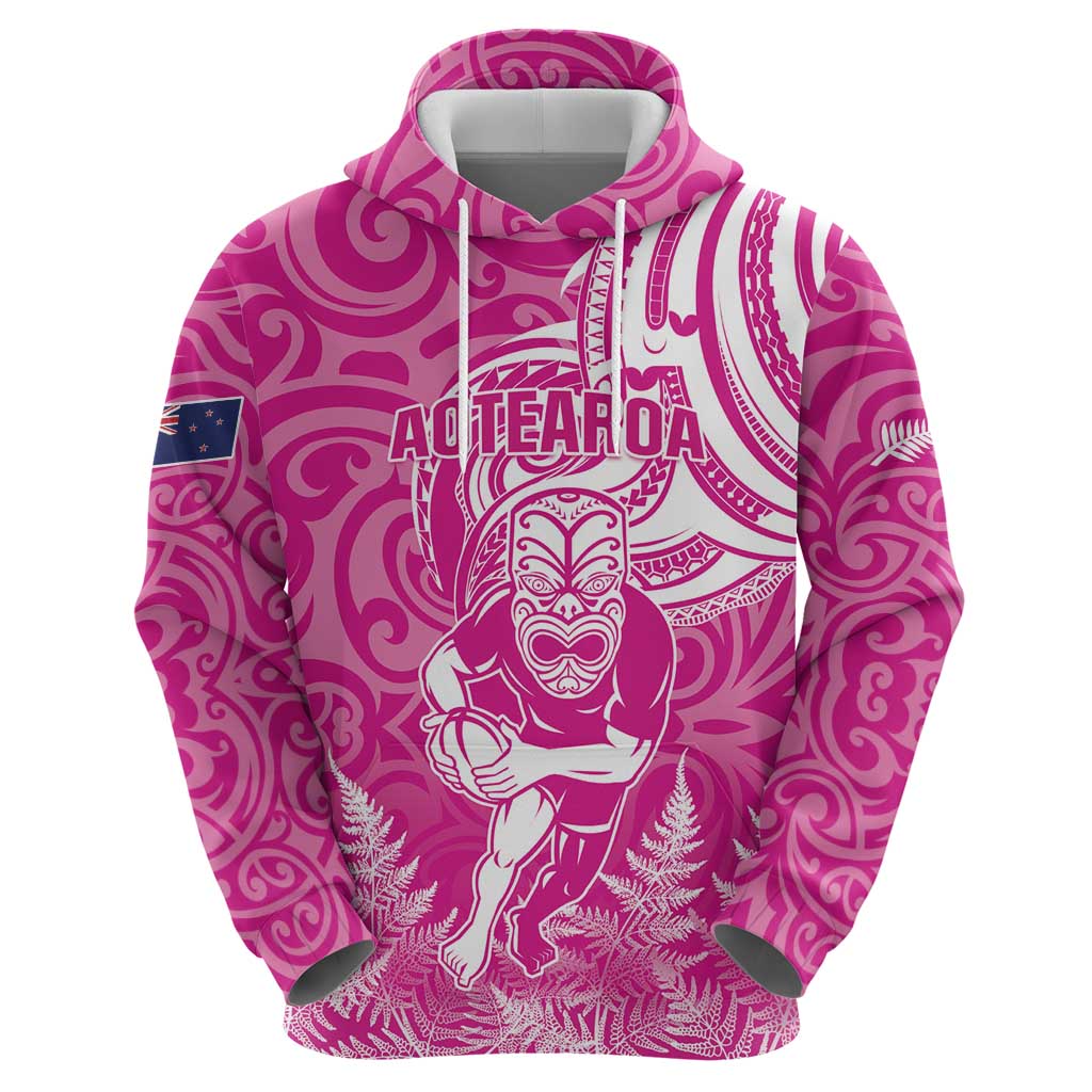 New Zealand Silver Fern Rugby All Pink Zip Hoodie Maori Tiki Player With Ta Moko Tribal LT01 - Polynesian Pride