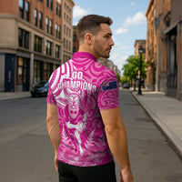 New Zealand Silver Fern Rugby All Pink Zipper Polo Shirt Maori Tiki Player With Ta Moko Tribal LT01 - Polynesian Pride