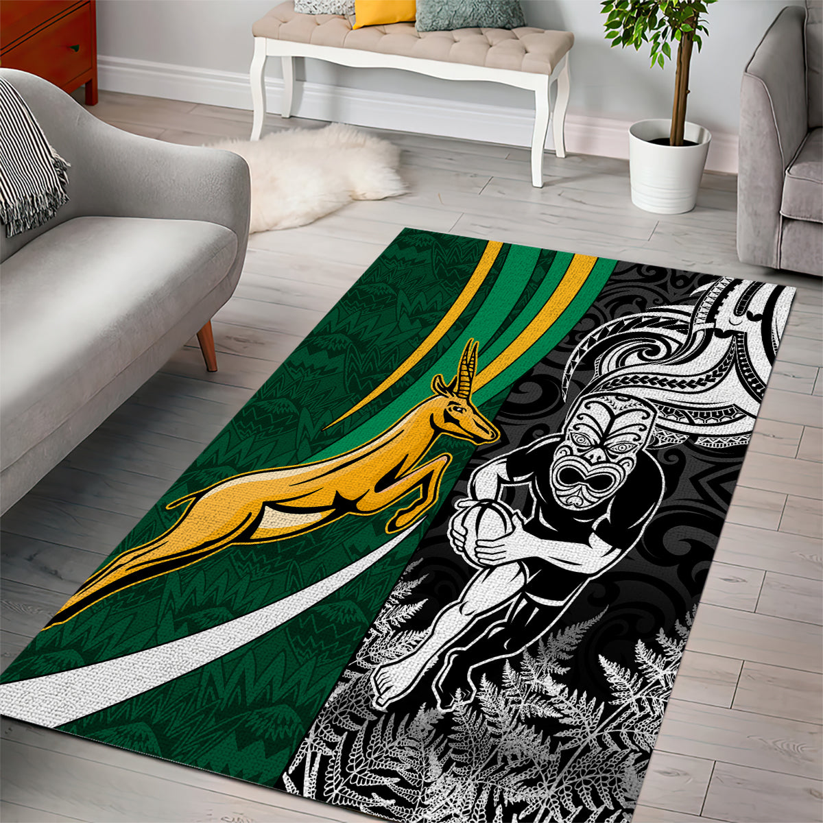 New Zealand and South Africa Rugby Area Rug Silver Fern Protea Pattern World Cup 2023 LT01 - Polynesian Pride