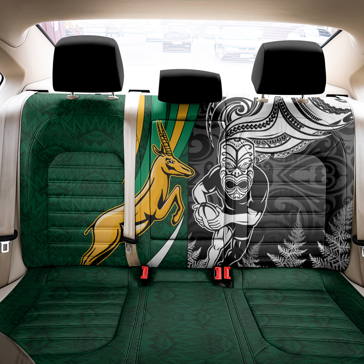 New Zealand and South Africa Rugby Back Car Seat Cover Silver Fern Protea Pattern World Cup 2023 LT01 - Polynesian Pride