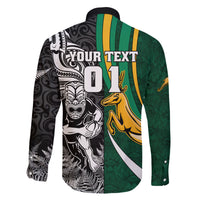 Custom New Zealand and South Africa Rugby Family Matching Off Shoulder Long Sleeve Dress and Hawaiian Shirt Silver Fern Protea Pattern World Cup 2023 LT01 - Polynesian Pride