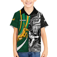 Custom New Zealand and South Africa Rugby Family Matching Short Sleeve Bodycon Dress and Hawaiian Shirt Silver Fern Protea Pattern World Cup 2023 LT01 Son's Shirt Art - Polynesian Pride