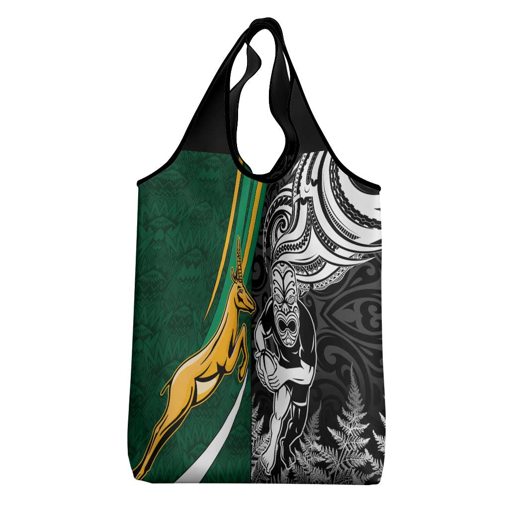Custom New Zealand and South Africa Rugby Grocery Bag Silver Fern Protea Pattern World Cup 2023 LT01 - Polynesian Pride
