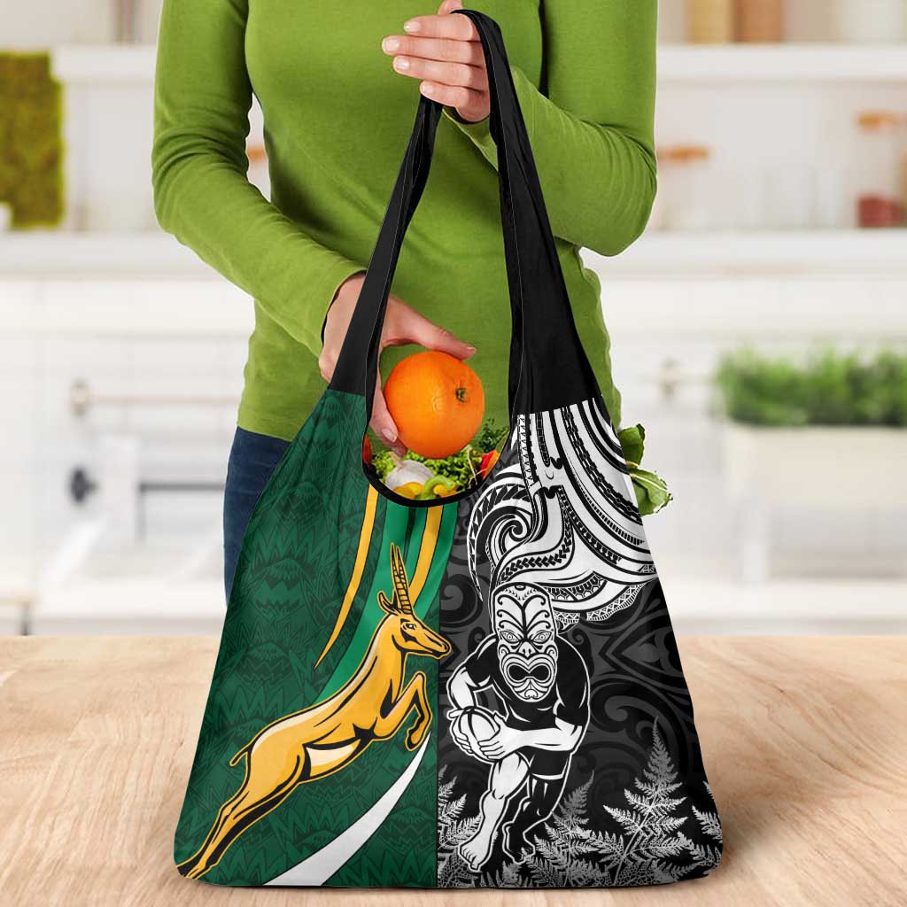 Custom New Zealand and South Africa Rugby Grocery Bag Silver Fern Protea Pattern World Cup 2023 LT01 - Polynesian Pride