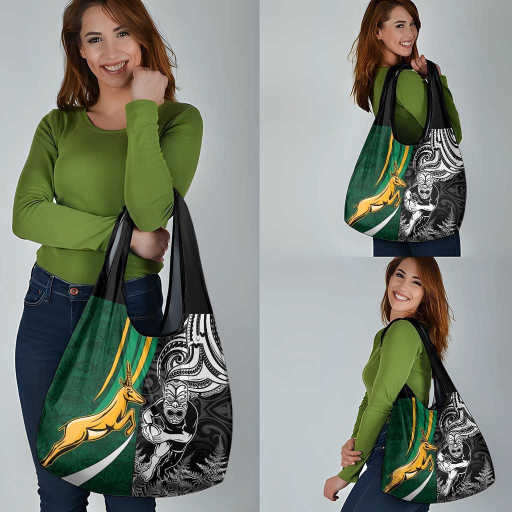 Custom New Zealand and South Africa Rugby Grocery Bag Silver Fern Protea Pattern World Cup 2023 LT01 - Polynesian Pride