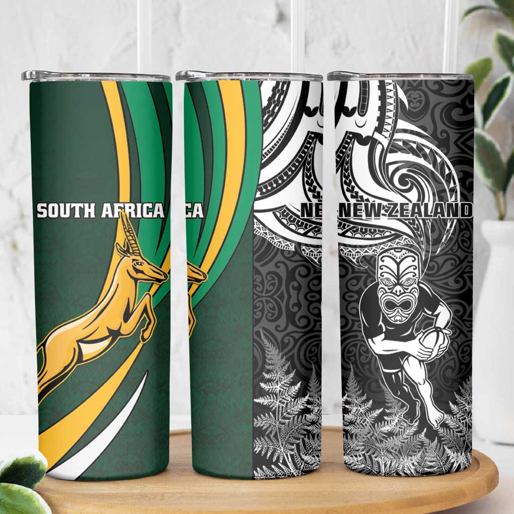 New Zealand and South Africa Rugby Skinny Tumbler Silver Fern Protea Pattern LT01 - Polynesian Pride