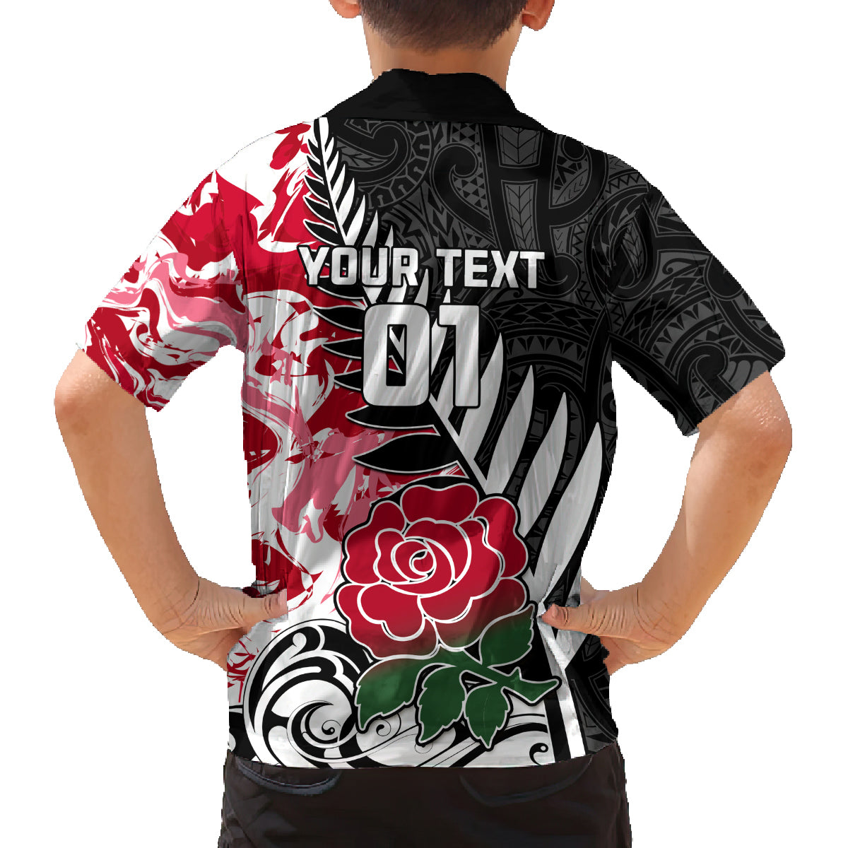 Custom New Zealand and England Rugby Family Matching Tank Maxi Dress and Hawaiian Shirt Silver Fern With Red Rose World Cup 2023 LT01 - Polynesian Pride