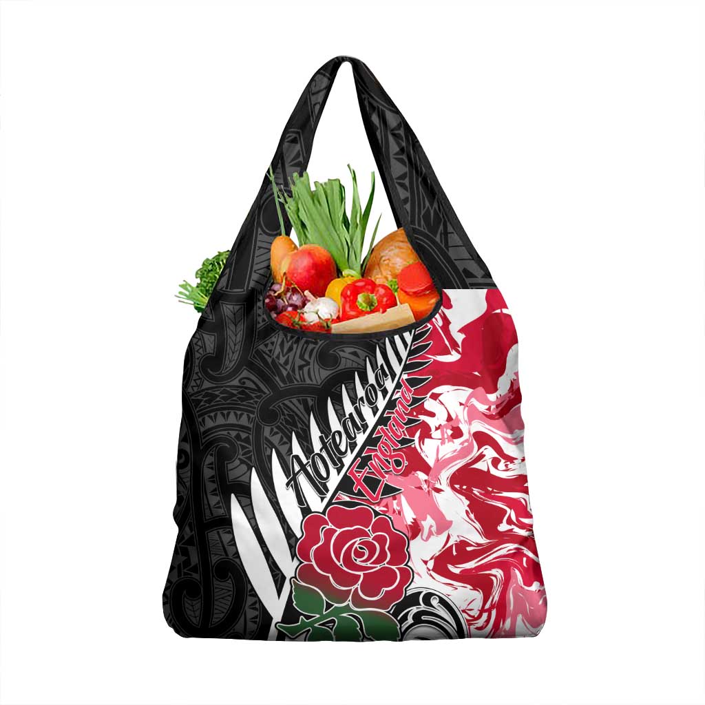 New Zealand and England Rugby Grocery Bag Silver Fern With Red Rose World Cup 2023 LT01 1-pack One Size Art - Polynesian Pride