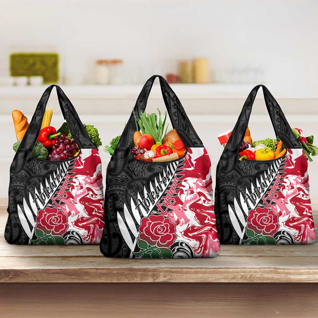 New Zealand and England Rugby Grocery Bag Silver Fern With Red Rose World Cup 2023 LT01 3-pack One Size Art - Polynesian Pride