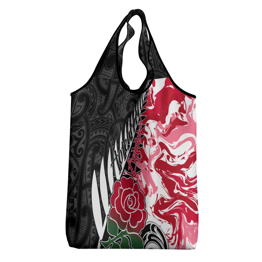 New Zealand and England Rugby Grocery Bag Silver Fern With Red Rose World Cup 2023 LT01 - Polynesian Pride