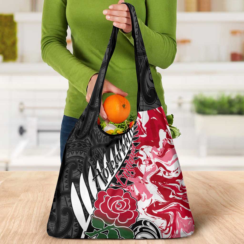 New Zealand and England Rugby Grocery Bag Silver Fern With Red Rose World Cup 2023 LT01 - Polynesian Pride