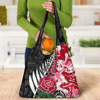 New Zealand and England Rugby Grocery Bag Silver Fern With Red Rose World Cup 2023 LT01 - Polynesian Pride