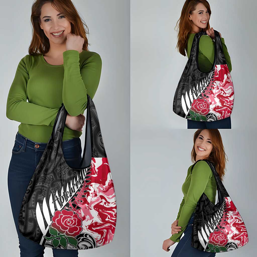 New Zealand and England Rugby Grocery Bag Silver Fern With Red Rose World Cup 2023 LT01 - Polynesian Pride