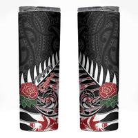 New Zealand and England Rugby Skinny Tumbler Silver Fern With Red Rose LT01 Art - Polynesian Pride