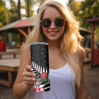 New Zealand and England Rugby Skinny Tumbler Silver Fern With Red Rose LT01 - Polynesian Pride