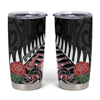 New Zealand and England Rugby Tumbler Cup Silver Fern With Red Rose LT01 Art - Polynesian Pride