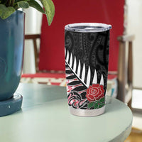 New Zealand and England Rugby Tumbler Cup Silver Fern With Red Rose LT01 - Polynesian Pride