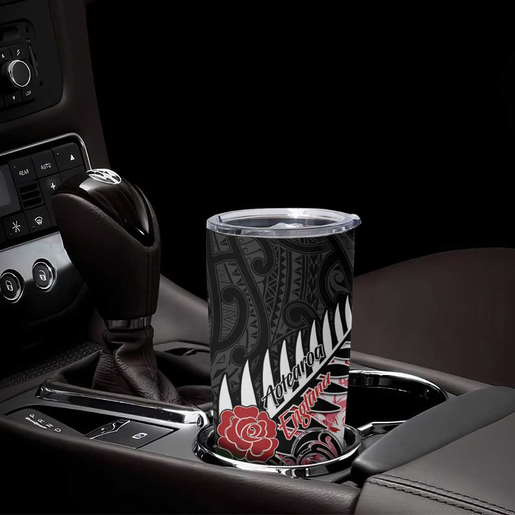 New Zealand and England Rugby Tumbler Cup Silver Fern With Red Rose LT01 - Polynesian Pride