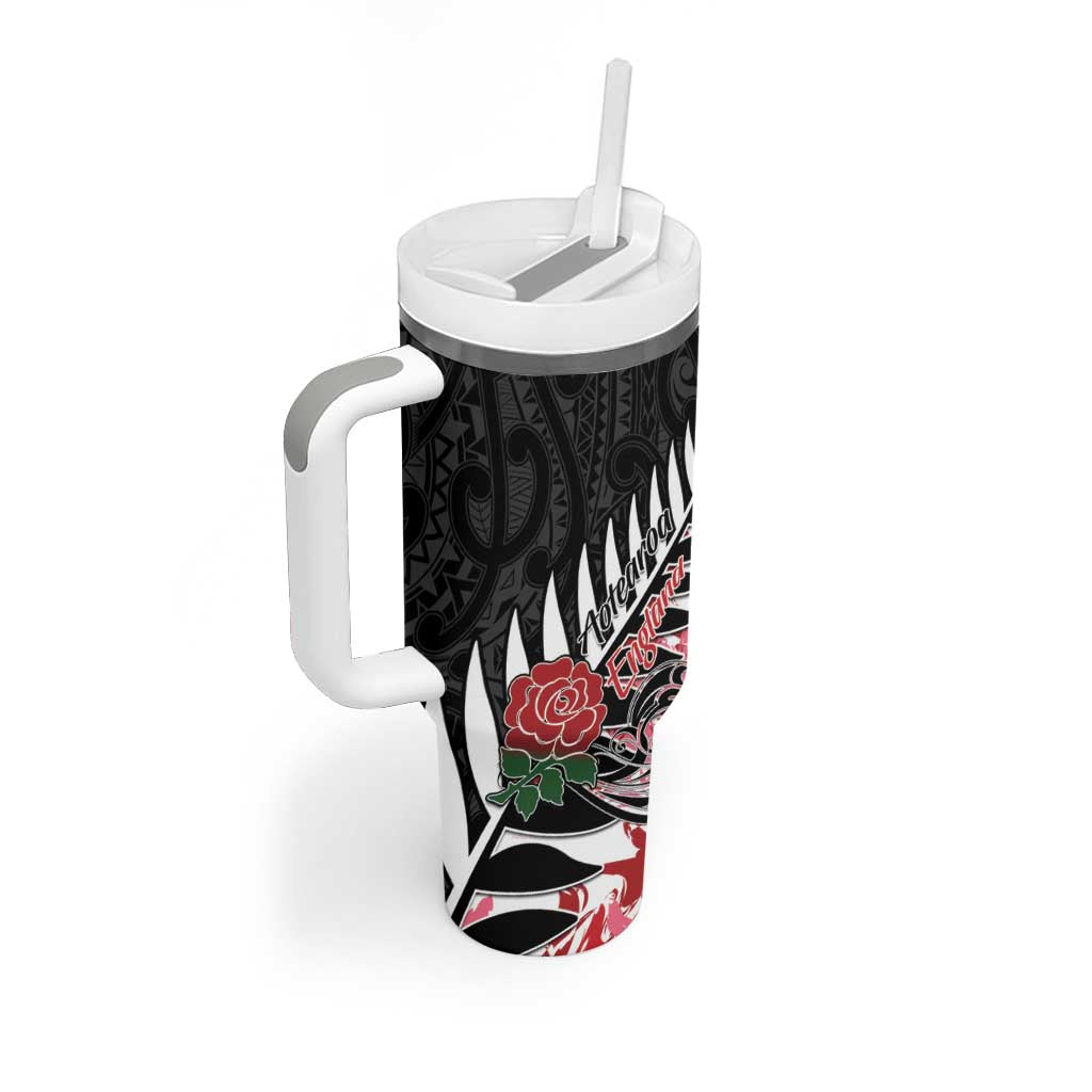 New Zealand and England Rugby Tumbler With Handle Silver Fern With Red Rose LT01 - Polynesian Pride
