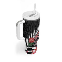 New Zealand and England Rugby Tumbler With Handle Silver Fern With Red Rose LT01 - Polynesian Pride