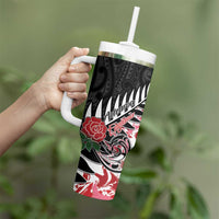 New Zealand and England Rugby Tumbler With Handle Silver Fern With Red Rose LT01 - Polynesian Pride