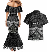 Personalised Toitu Te Tiriti Aotearoa Silver Fern Couples Matching Mermaid Dress and Hawaiian Shirt New Zealand Maori Pattern LT01 - Polynesian Pride