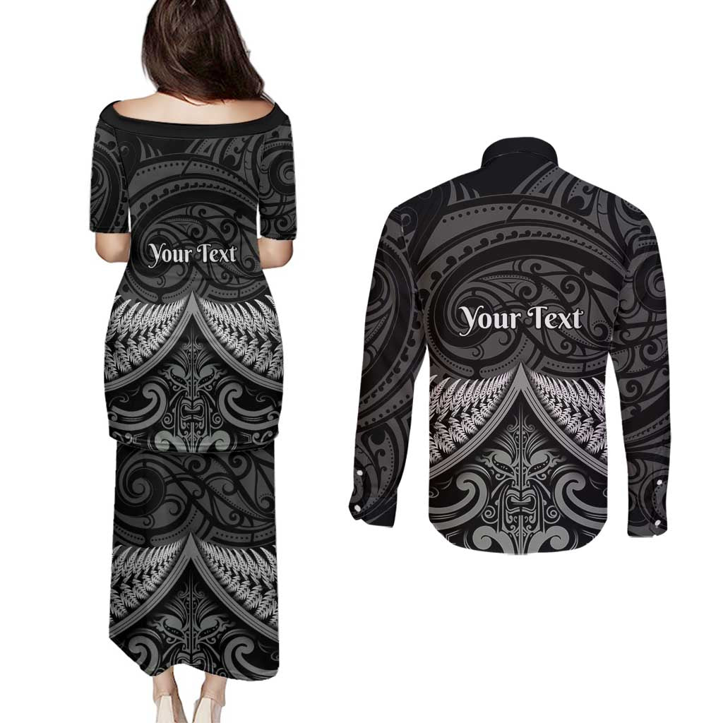 Personalised Toitu Te Tiriti Aotearoa Silver Fern Couples Matching Puletasi and Long Sleeve Button Shirt New Zealand Maori Pattern LT01 - Polynesian Pride