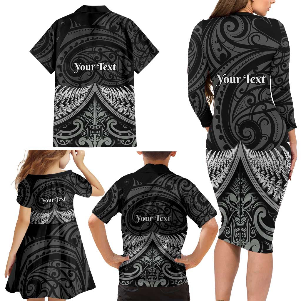 Personalised Toitu Te Tiriti Aotearoa Silver Fern Family Matching Long Sleeve Bodycon Dress and Hawaiian Shirt New Zealand Maori Pattern LT01 - Polynesian Pride