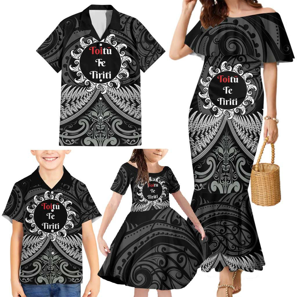 Personalised Toitu Te Tiriti Aotearoa Silver Fern Family Matching Mermaid Dress and Hawaiian Shirt New Zealand Maori Pattern LT01 - Polynesian Pride