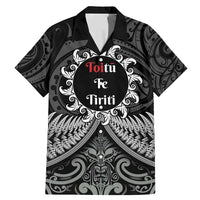 Personalised Toitu Te Tiriti Aotearoa Silver Fern Family Matching Mermaid Dress and Hawaiian Shirt New Zealand Maori Pattern LT01 Dad's Shirt - Short Sleeve Black - Polynesian Pride