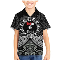 Personalised Toitu Te Tiriti Aotearoa Silver Fern Family Matching Mermaid Dress and Hawaiian Shirt New Zealand Maori Pattern LT01 Son's Shirt Black - Polynesian Pride