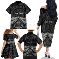 Personalised Toitu Te Tiriti Aotearoa Silver Fern Family Matching Off The Shoulder Long Sleeve Dress and Hawaiian Shirt New Zealand Maori Pattern LT01 - Polynesian Pride