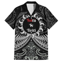 Personalised Toitu Te Tiriti Aotearoa Silver Fern Family Matching Off The Shoulder Long Sleeve Dress and Hawaiian Shirt New Zealand Maori Pattern LT01 Dad's Shirt - Short Sleeve Black - Polynesian Pride