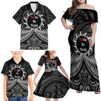 Personalised Toitu Te Tiriti Aotearoa Silver Fern Family Matching Off Shoulder Maxi Dress and Hawaiian Shirt New Zealand Maori Pattern LT01 - Polynesian Pride