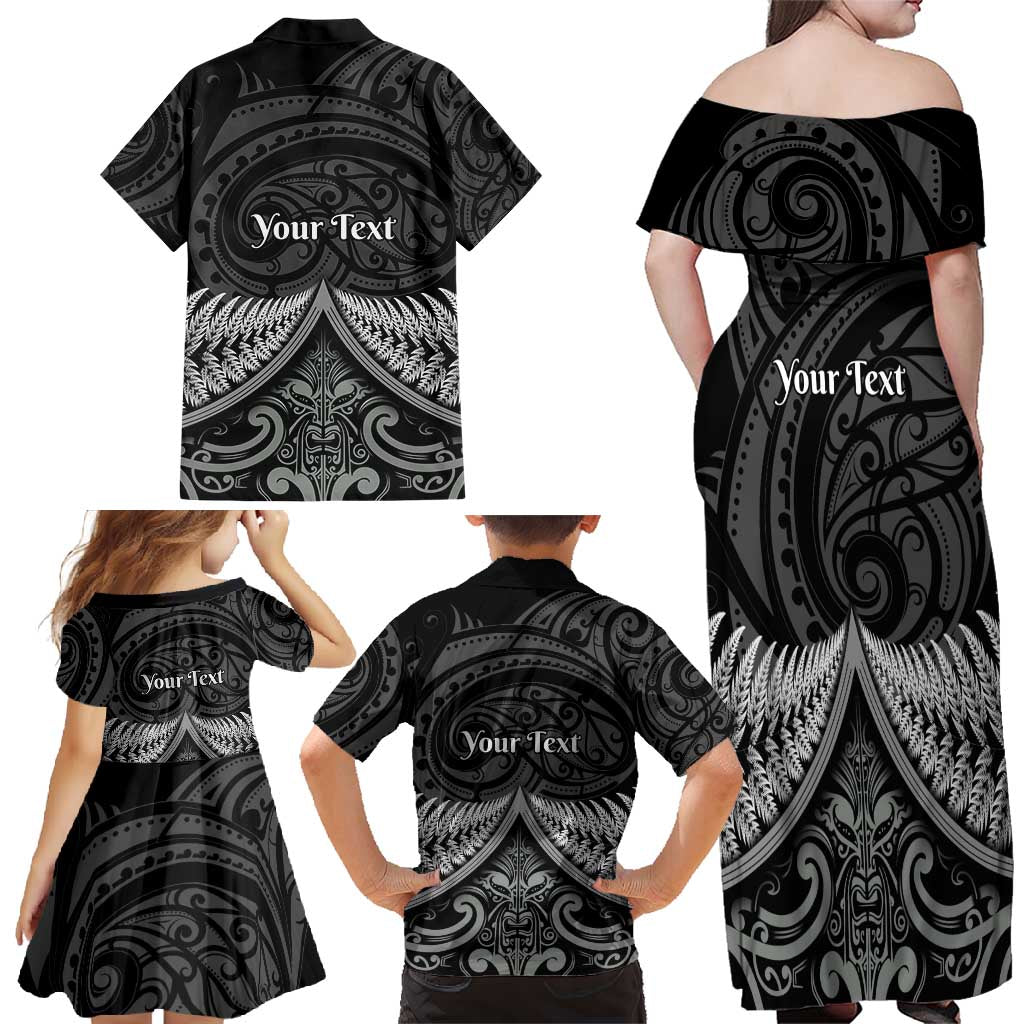 Personalised Toitu Te Tiriti Aotearoa Silver Fern Family Matching Off Shoulder Maxi Dress and Hawaiian Shirt New Zealand Maori Pattern LT01 - Polynesian Pride