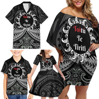 Personalised Toitu Te Tiriti Aotearoa Silver Fern Family Matching Off Shoulder Short Dress and Hawaiian Shirt New Zealand Maori Pattern LT01 - Polynesian Pride