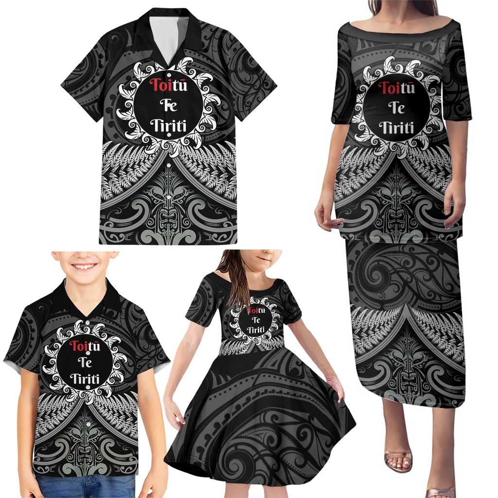 Personalised Toitu Te Tiriti Aotearoa Silver Fern Family Matching Puletasi and Hawaiian Shirt New Zealand Maori Pattern LT01 - Polynesian Pride