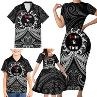 Personalised Toitu Te Tiriti Aotearoa Silver Fern Family Matching Short Sleeve Bodycon Dress and Hawaiian Shirt New Zealand Maori Pattern LT01 - Polynesian Pride