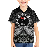 Personalised Toitu Te Tiriti Aotearoa Silver Fern Family Matching Summer Maxi Dress and Hawaiian Shirt New Zealand Maori Pattern LT01 Son's Shirt Black - Polynesian Pride