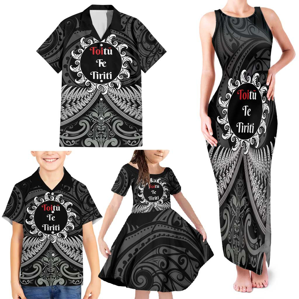 Personalised Toitu Te Tiriti Aotearoa Silver Fern Family Matching Tank Maxi Dress and Hawaiian Shirt New Zealand Maori Pattern LT01 - Polynesian Pride