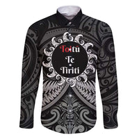 Personalised Toitu Te Tiriti Aotearoa Silver Fern Family Matching Tank Maxi Dress and Hawaiian Shirt New Zealand Maori Pattern LT01 Dad's Shirt - Long Sleeve Black - Polynesian Pride