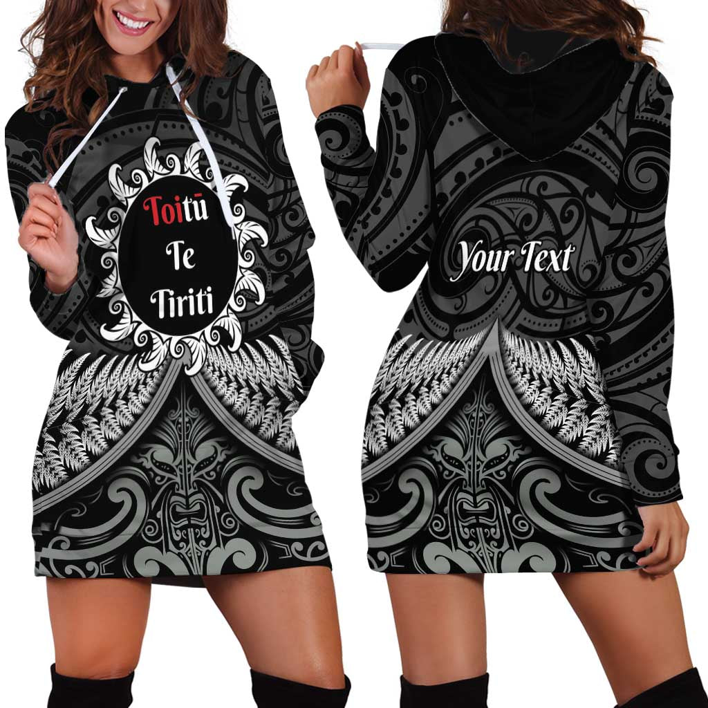 Personalised Toitu Te Tiriti Aotearoa Silver Fern Hoodie Dress New Zealand Maori Pattern LT01 - Polynesian Pride