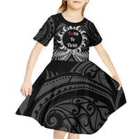 Personalised Toitu Te Tiriti Aotearoa Silver Fern Kid Short Sleeve Dress New Zealand Maori Pattern LT01 - Polynesian Pride