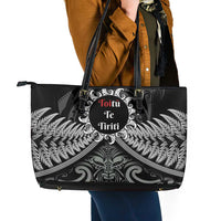 Toitu Te Tiriti Aotearoa Silver Fern Leather Tote Bag New Zealand Maori Pattern LT01 - Polynesian Pride
