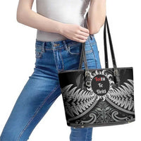 Toitu Te Tiriti Aotearoa Silver Fern Leather Tote Bag New Zealand Maori Pattern LT01 - Polynesian Pride
