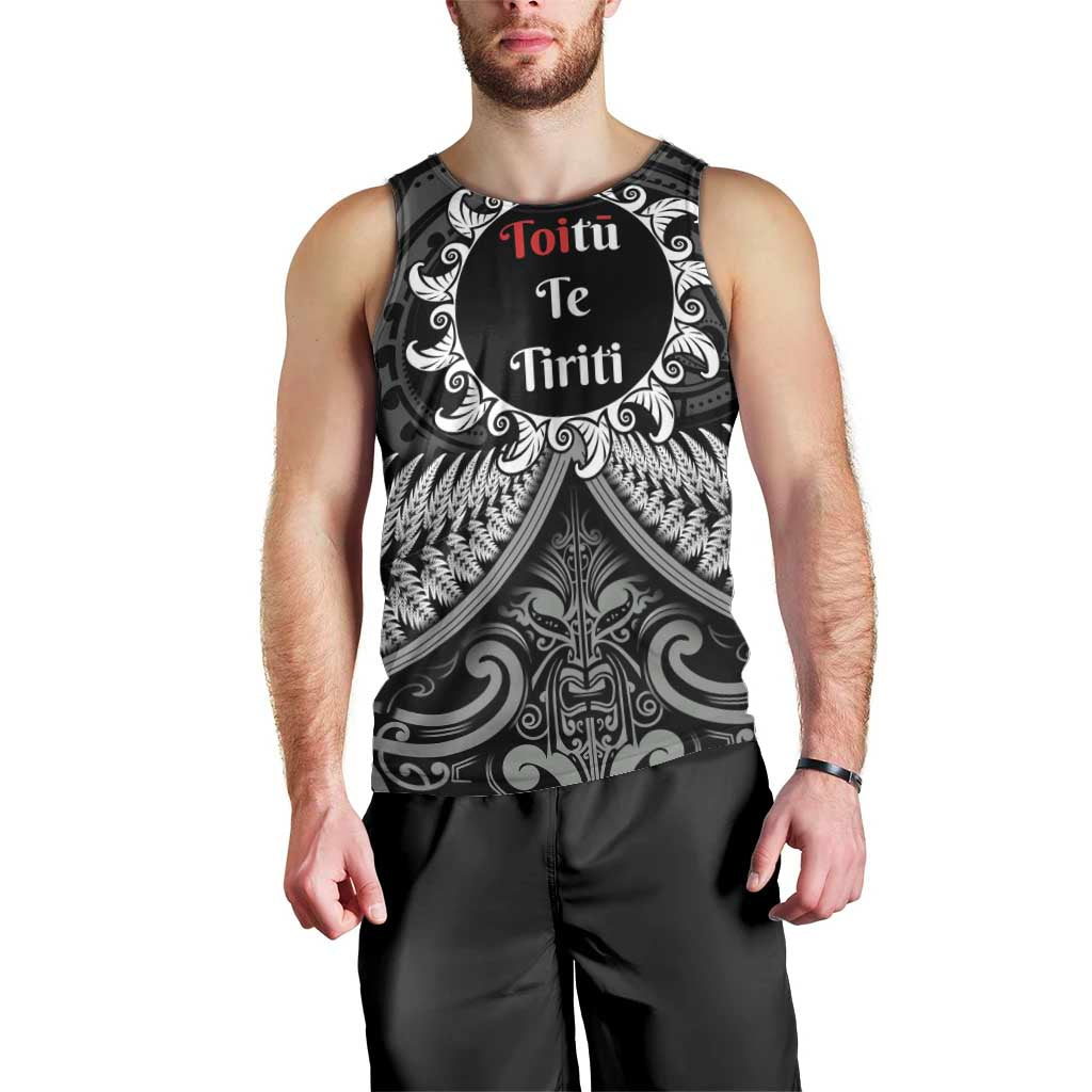 Personalised Toitu Te Tiriti Aotearoa Silver Fern Men Tank Top New Zealand Maori Pattern LT01 - Polynesian Pride