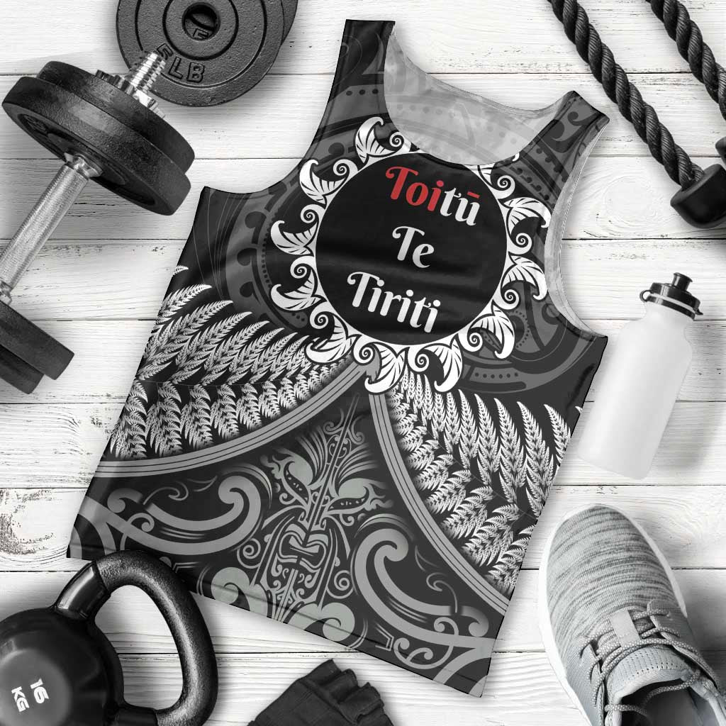 Personalised Toitu Te Tiriti Aotearoa Silver Fern Men Tank Top New Zealand Maori Pattern LT01 - Polynesian Pride