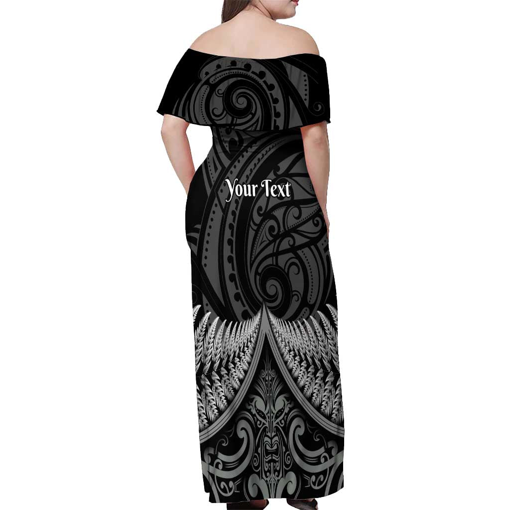 Personalised Toitu Te Tiriti Aotearoa Silver Fern Off Shoulder Maxi Dress New Zealand Maori Pattern LT01 - Polynesian Pride